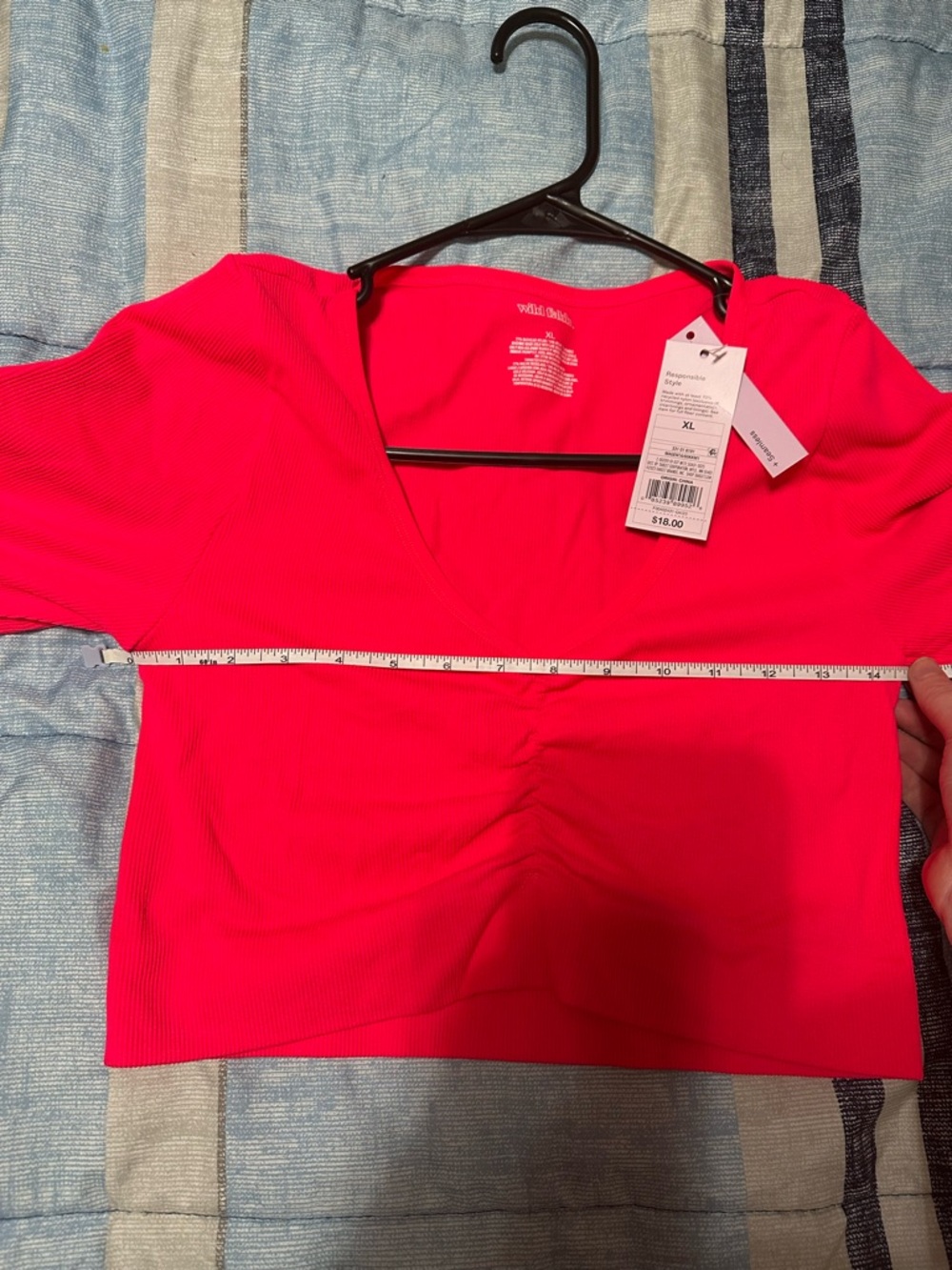wild fable Bright Pink Ruched V-Neck Crop Top